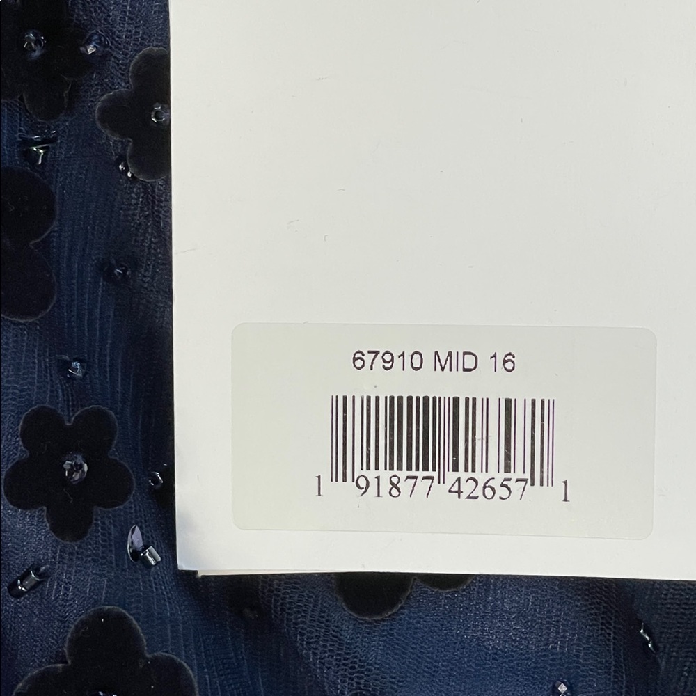 NWT Mac Duggal 67910 Floral Applique Tea Dress Fit Flare Illusion Neck Midnight - Picture 10 of 12